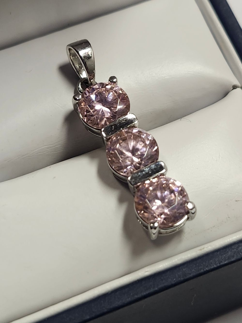 Silver Plated Pendant with Pink Triple Cubic Zirconia